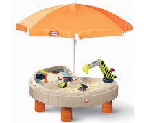 Vaikiškas didelis smėlio ir vandens stalas su dangčiu ir skėčiu | Statybų aikštelė | Little Tikes 